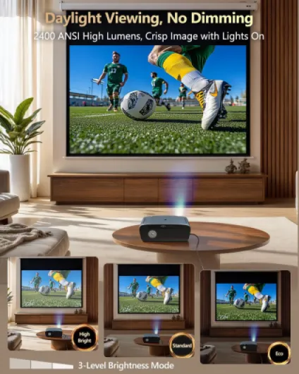 Smart Projector 4K Daylight,Certified Apps,ToF Auto Focus,2400ANSI Lumen Ultra HD Google TV Projector with WIFI6 Bluetooth for Bedroom Home Cinema Outdoor Movie Gaming,NFC,Dolby Audio,HDMI ARC,HDR10