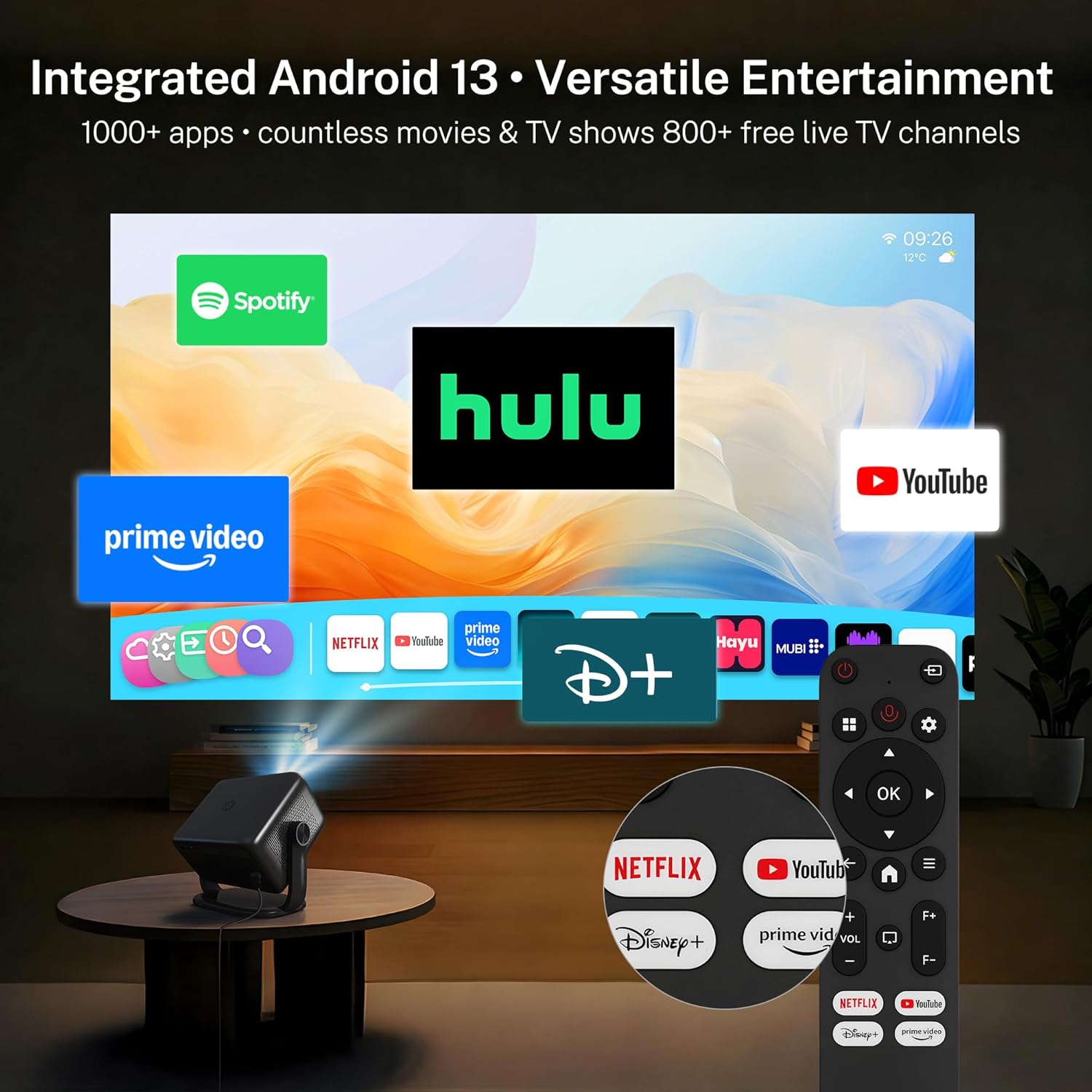 [Officially-Licensed APP & Native 1080P] Smart Projector with 4K Support, Compatible with Netflix, Mini Projector with WiFi and Bluetooth, Auto Focus & Keystone 360° Rotatable Home Theater X6Pro Black