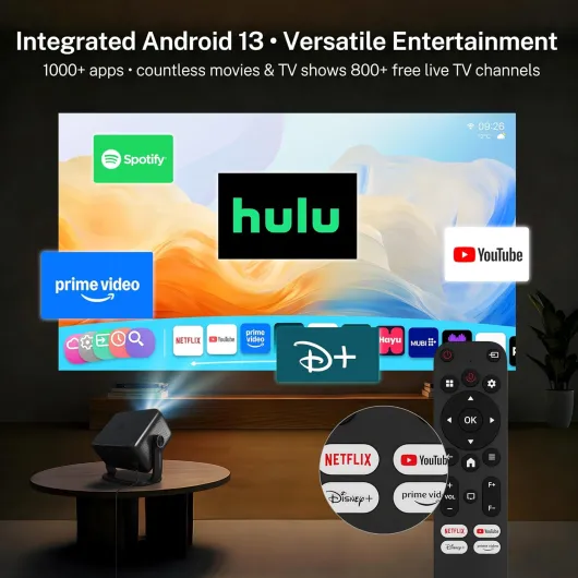 [Officially-Licensed APP & Native 1080P] Smart Projector with 4K Support, Compatible with Netflix, Mini Projector with WiFi and Bluetooth, Auto Focus & Keystone 360° Rotatable Home Theater X6Pro Black