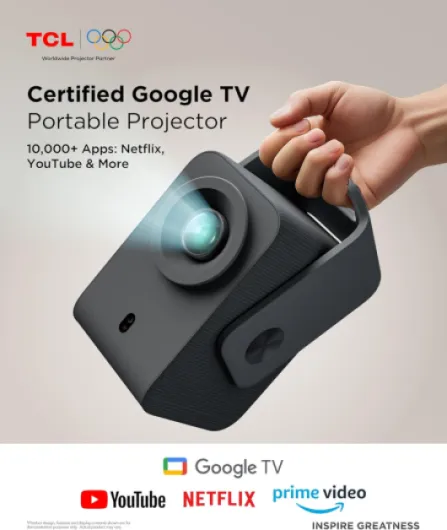 C1 Mini Projector 4K Support, Google TV & Netflix Officially Licensed, WIFI, Bluetooth, Auto Focus, Keystone, Native 1080P, Dolby Audio, 285° Portable Projector for Bedroom, Home Cinema, Outdoor