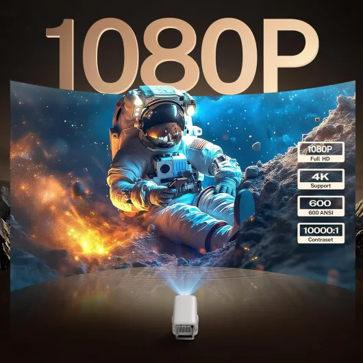[Native 1080P/AI Auto Focus] Smart Projector for Bedroom, 600 ANSI 4K Support, WiFi 6 and Bluetooth 5.4, Android 11 OS Built-in Apps, Auto Keystone 270° Rotatable for Home Theater Outdoor Movie LumeCube 300