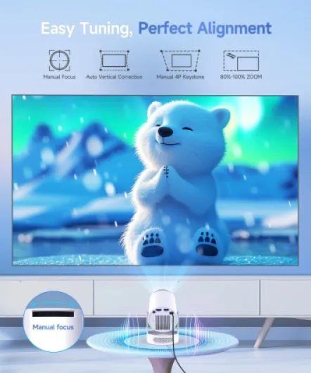 Android 14 Mini Projector, 1080P Support Smart Projector with WiFi 6 and Bluetooth 5.4, 5W Soundbase Speaker, Auto Vertical Keystone 180° Rotatable Portable Video Projectors for Home Bedroom White